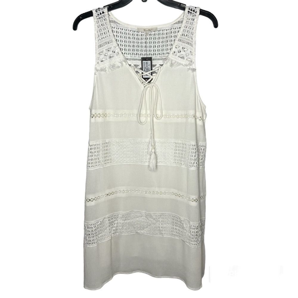 New! Miss Me Off White Eyelet Sleeveless Bojo Cowgirl Short Dress Sz Large